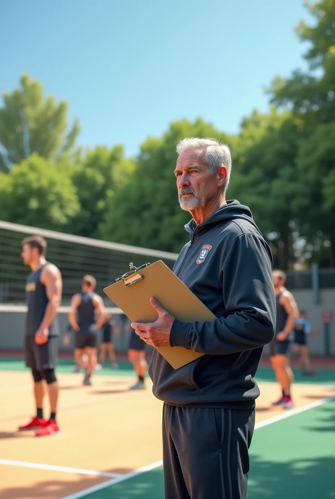 A man standing outside the volleyball ground as a coach of volleyball team of men