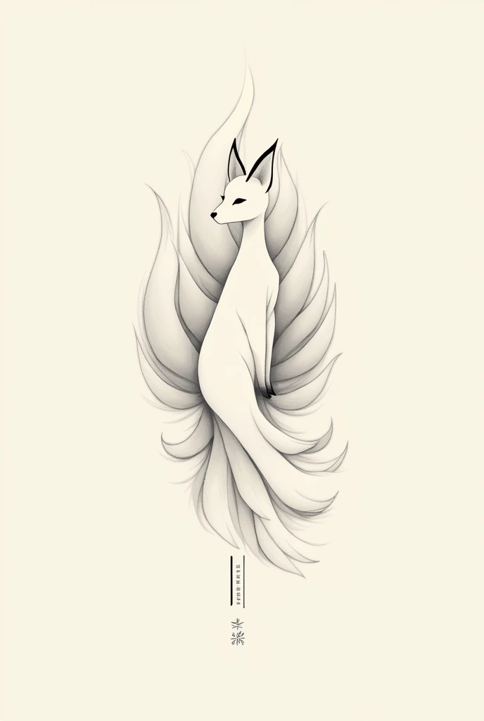 Minimalist 9-tailed fox tattoo style,Kitsune