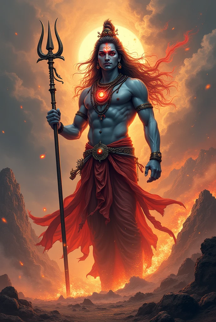 Lord shiv with red buring in eye add some energy and power with trishul
