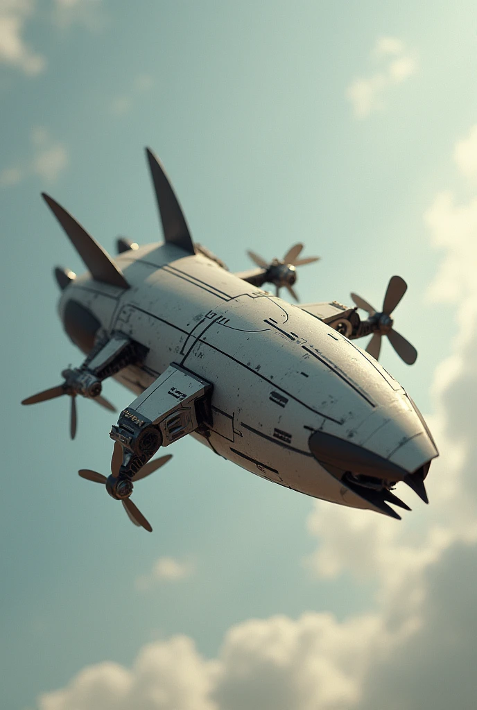 A small and aerial machine that is supported by four mini propellers and has spikes on its structure.