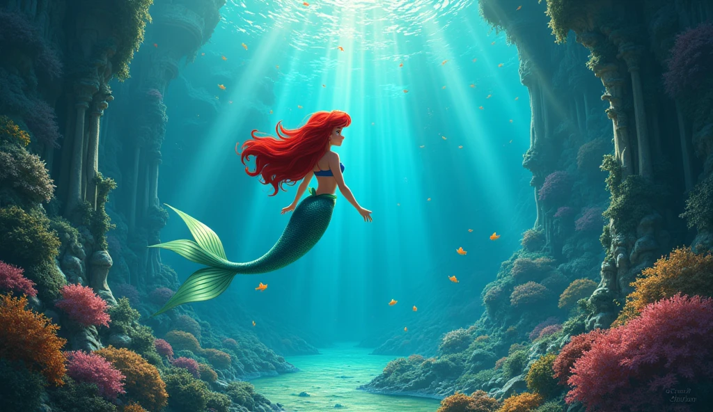 Ariel the little mermaid in the fictional kingdom of Atlantis