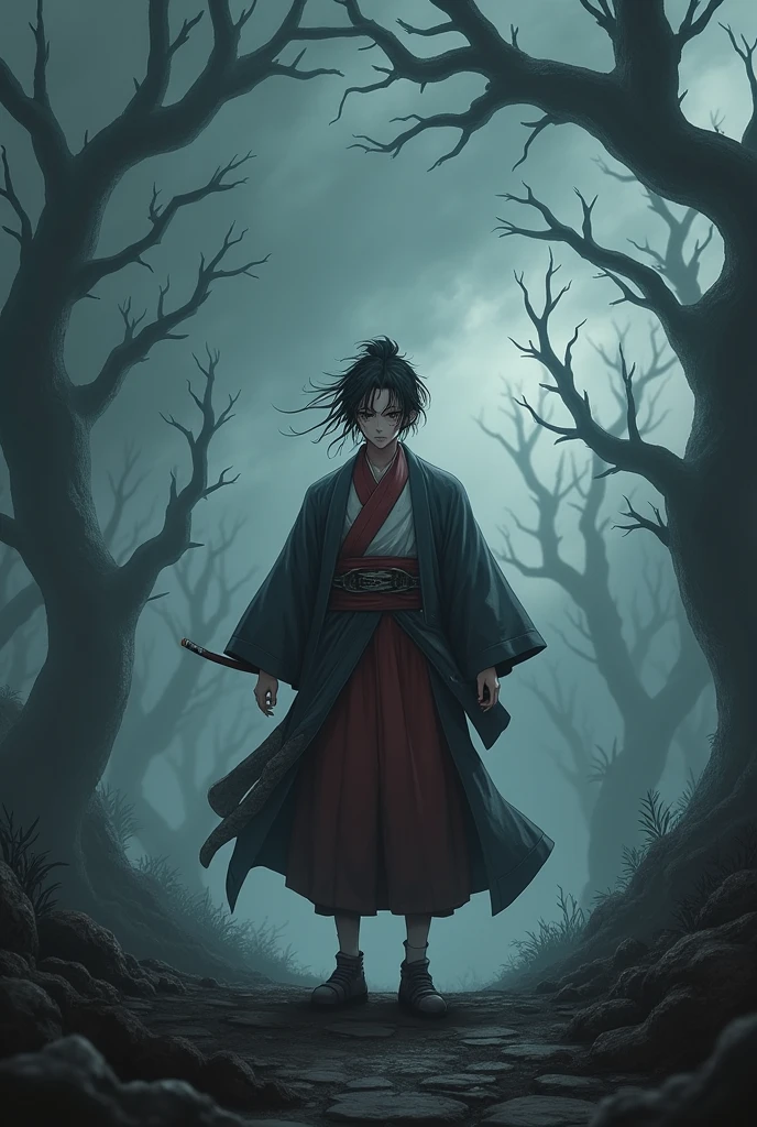 Personagem tanjirou kamado do anime demon slayer em um mundo dark fantasy realista