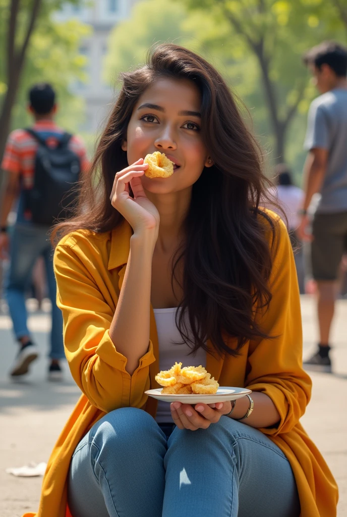 College girl preferring makhana over samosa