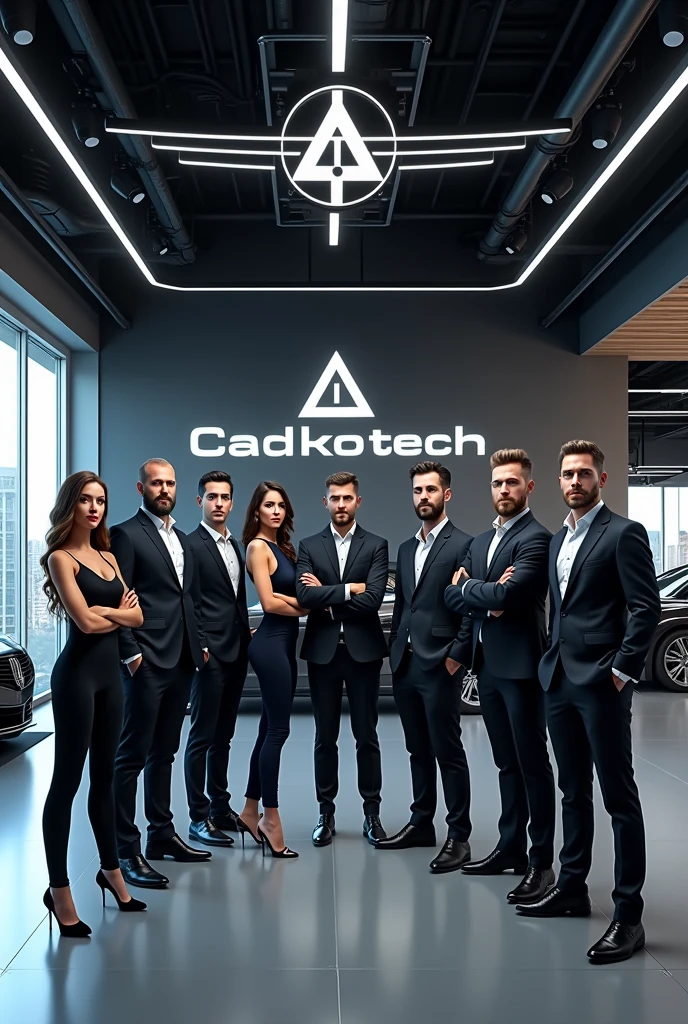 I want to create a new office design photo with the logo cadkotech with beautiful and sexy girls. We work in mechanics. We have 7 male members. We have 7 male members. Office about 100 m2 sexy girl
Each male will sit with a sexy girl