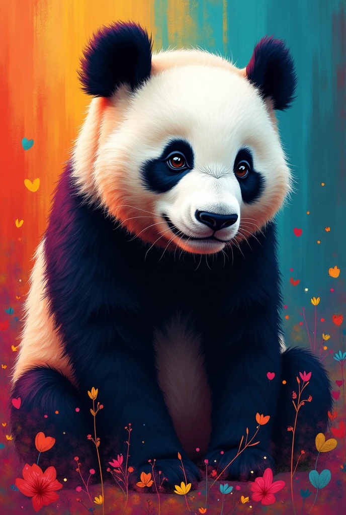 Picture of a panda, abstract, with many colors, that looks aesthetically beautiful enough to put in a painting, that is not hyper realistic or animated