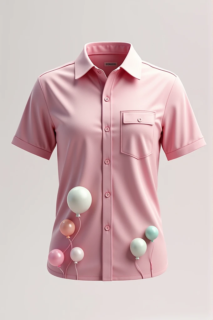 Uniform shirt for event decoration company with pastel tones , that has space for the logo on the.Front part of the left side adding balloon elements and having space in the back to put the phone and social networks .