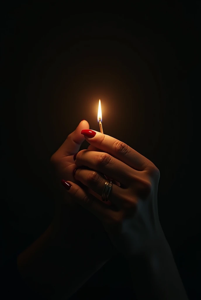 Woman's hand with match in a dark place