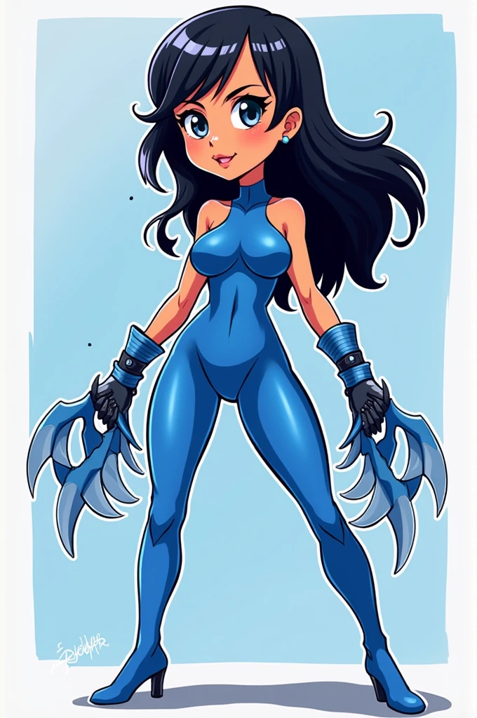 Kitana Mortal Kombat, Blue bodysuit, anime style, Cartoonish, очень Cartoonish