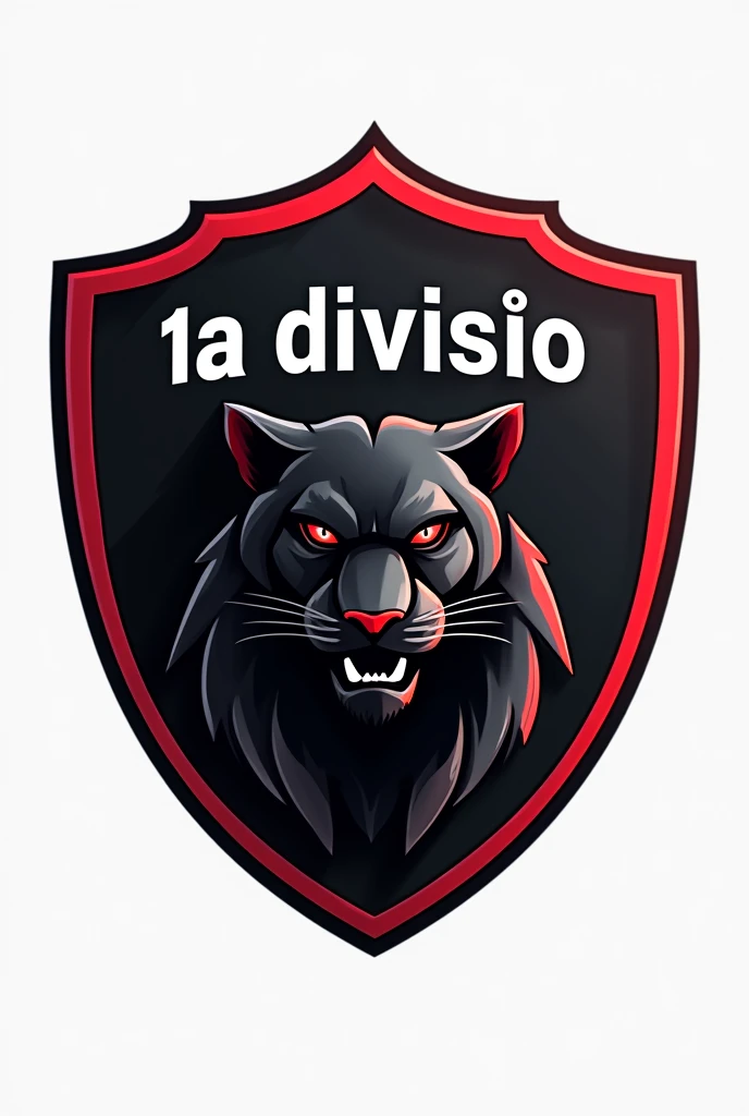 "A sleek, modern football (soccer) shield design with a 4K high-definition style. The shield is round with a clean, contemporary look, featuring black and red colors. In the center, there is a fierce panther symbolizing strength and agility. The main focus is the bold text '1ª DIVISÃO NBR' displayed prominently above or below the panther in a professional, eye-catching font. The design should convey a sense of prestige and competition, suitable for a first division football league. The overall appearance should be sophisticated, modern, and visually appealing, emphasizing a high-quality and professional football league emblem."