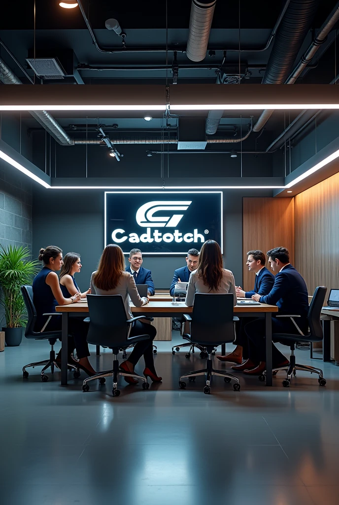I want to create a new office design photo with the logo cadkotech with beautiful and sexy girls. We work in mechanics. We have 7 male members. We have 7 male members. Office about 100 m2 sexy girl
Each male will sit with a sexy girl