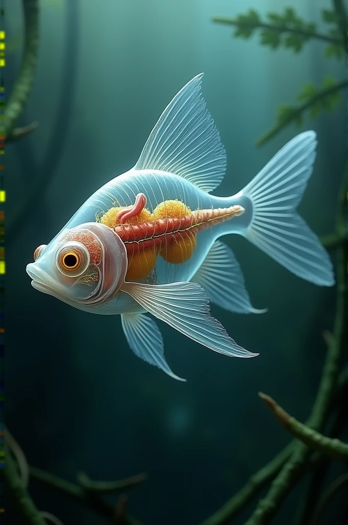 une nouvelle race de poisson decouverte , transparence de son corps car on voit à l'intérieur tous ses organes que l'on distingue très nettement