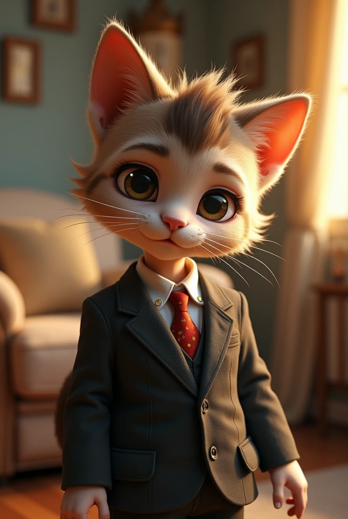 Cat Human Boy in the home wearing Suit