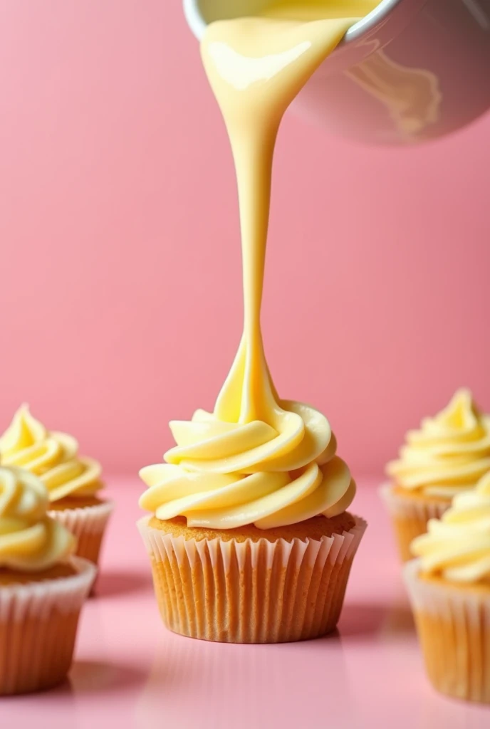 Create an image where the cupcake batter is poured, filling them 2/3 of their capacity. 