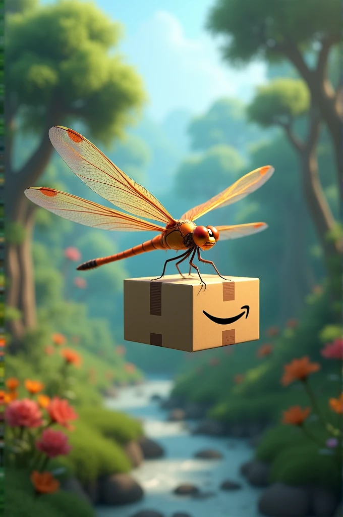 Dragonfly carrying Amazon box
