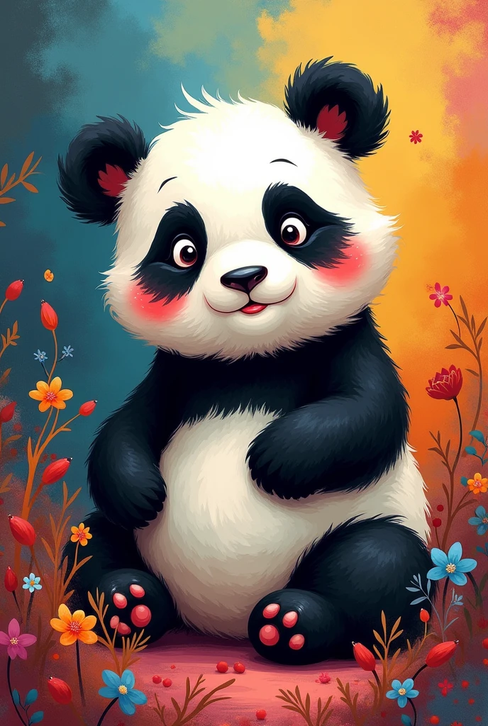 Image of a cute panda, abstract with many colors, that looks aesthetically beautiful enough to put in a painting, that is not hyper realistic or animated