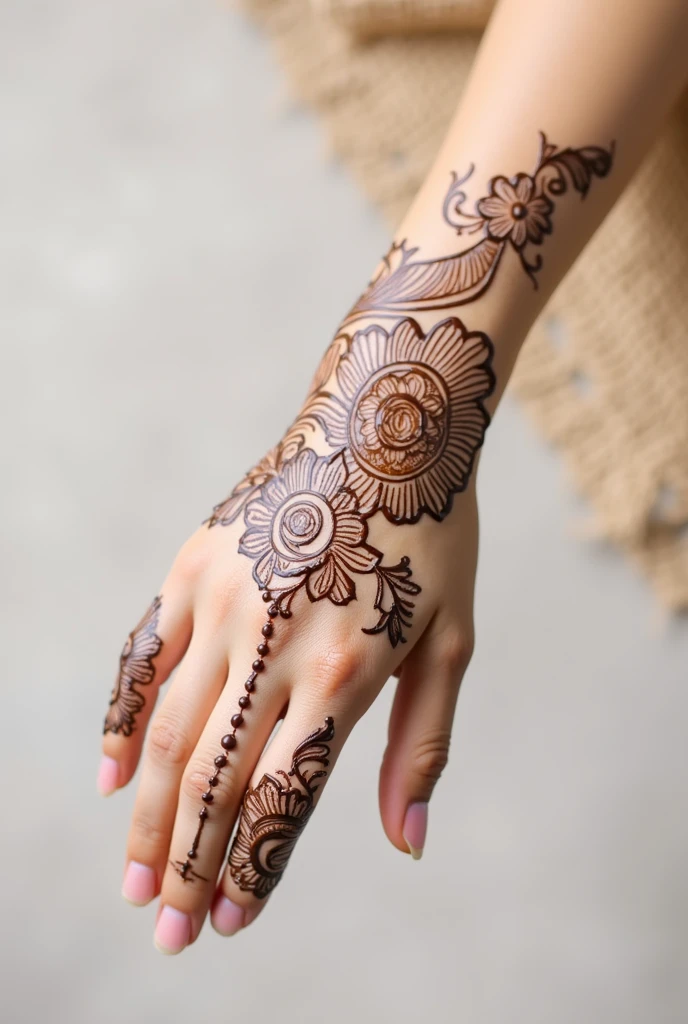 generate modern and simple Shadi Special mehndi design on hand