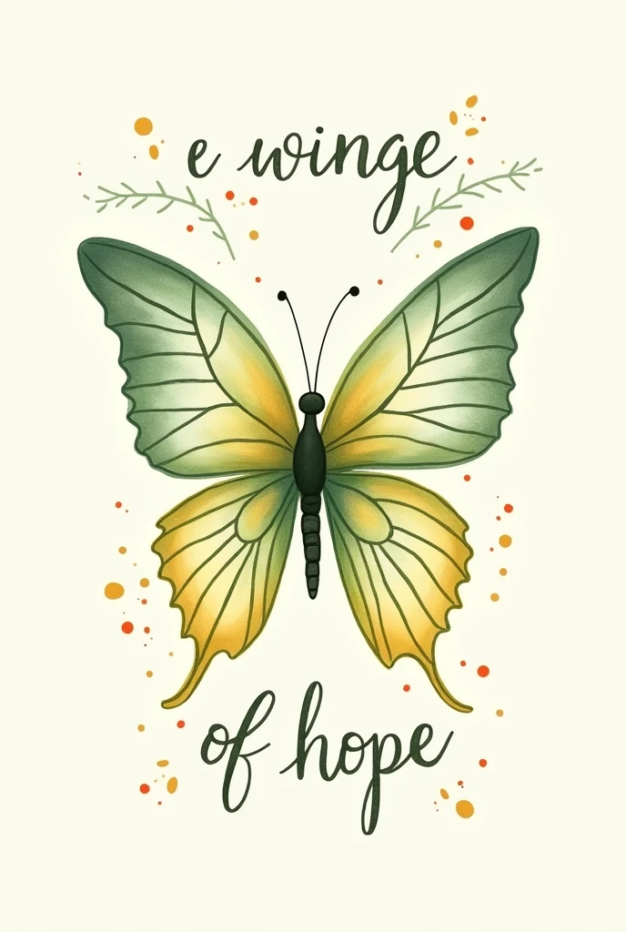 A drawing style image that has a butterfly that has the colors green, yellow and white and around it says,(wings of hope zawadzkyna) and that it comes out in Spanish