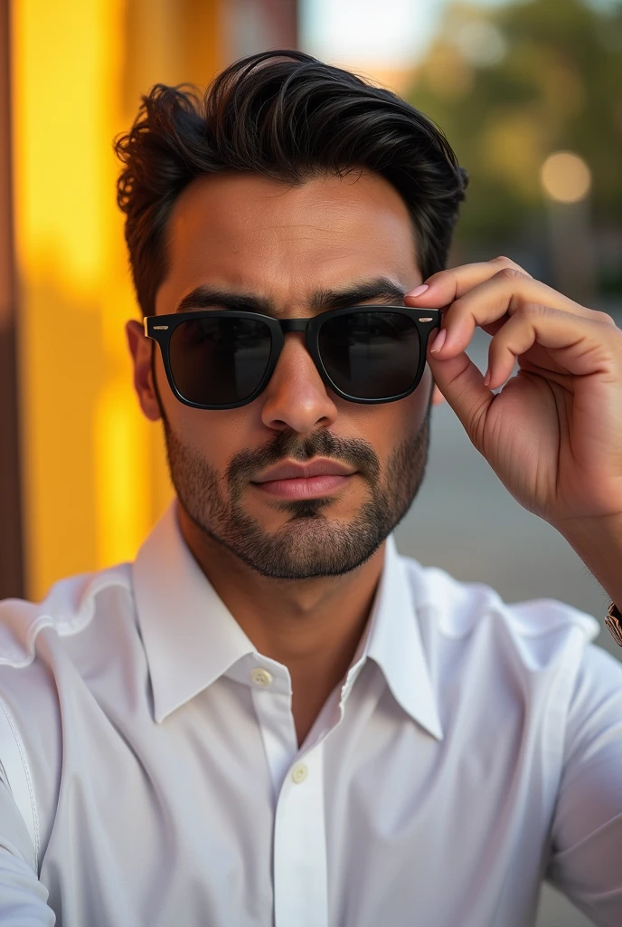 Arab man in sunglasses taking selfie