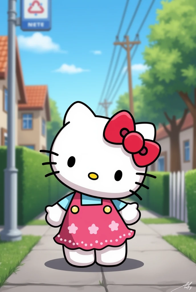 Hellokitty on her way to wait for the bus