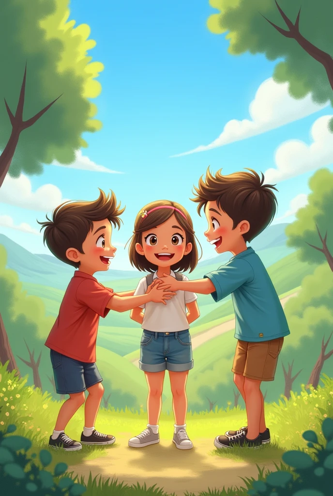 One girl and two boys friendship 