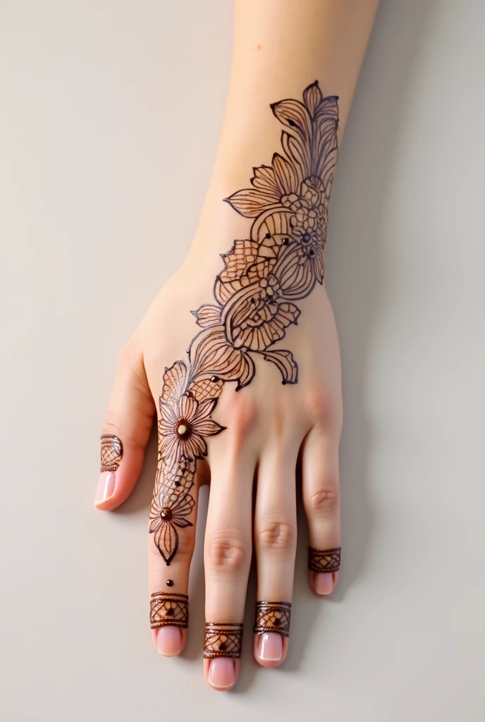 generate modern and simple Shadi Special mehndi design on hand