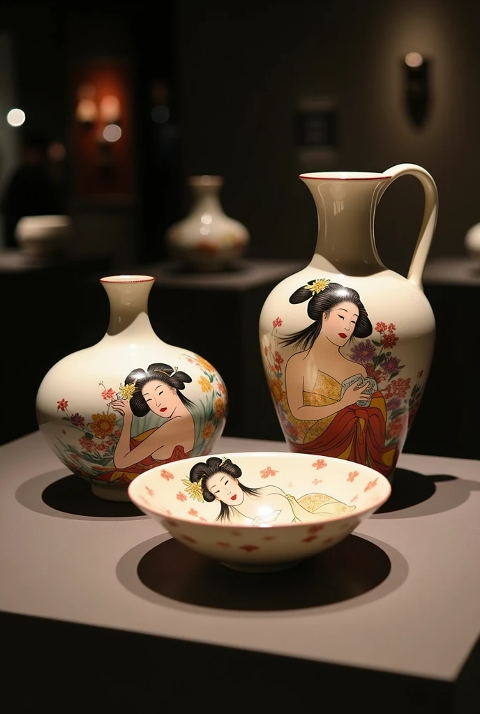 Pottery featuring Utamaro&#39;s pillow paintings、Displayed in museums、Spotlight、