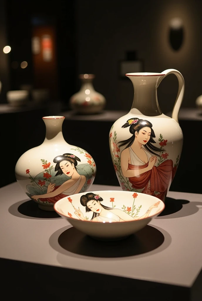 Pottery featuring Utamaro's pillow paintings、Displayed in museums、Spotlight、