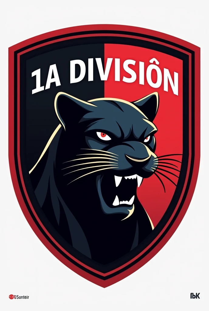  "A circular football (soccer) shield design with a modern 4K high-definition style. The shield has a clean, contemporary look, featuring black and red colors. In the center, there is a fierce panther symbolizing strength and agility. The text '1ª DIVISÃO NBR' is prominently displayed above or below the panther in a bold, professional, and eye-catching font. The design conveys a sense of prestige and competition, suitable for a first division football league. The overall appearance should be sleek, modern, and visually striking, emphasizing a high-quality and professional football league emblem."
