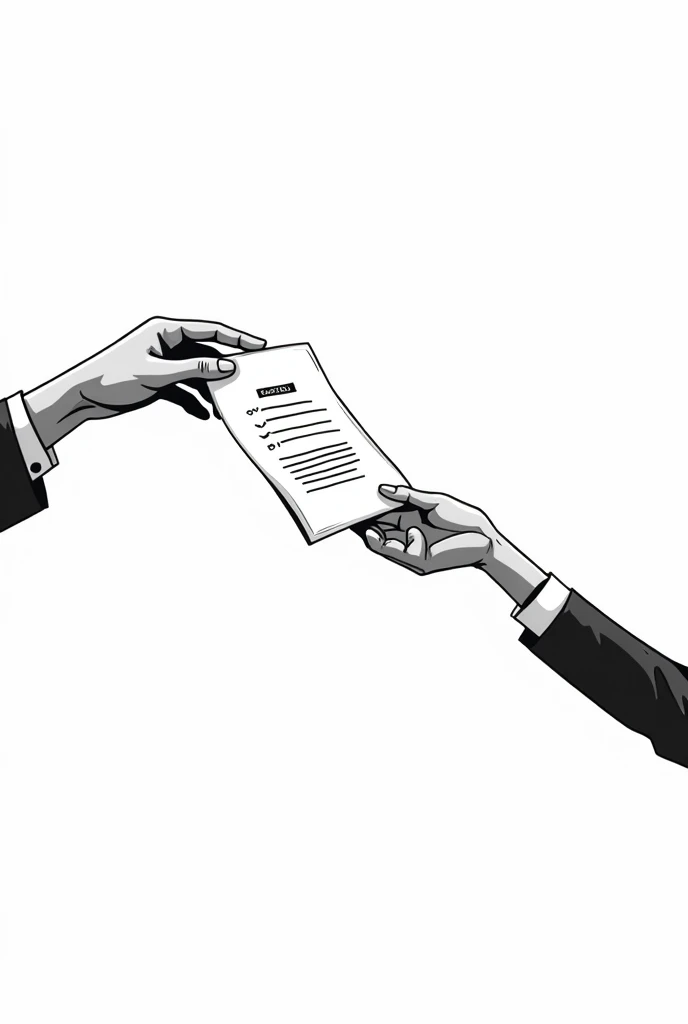 A credit instrument with the phrase “pay to the order of” and a hand handing the document to another person. In black and white drawings