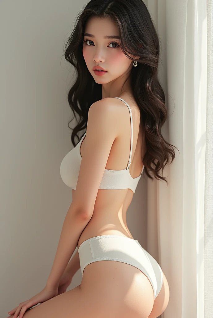 high res image, masterpiece, best quality, girl, cute face, clear skin, shiny hair, ultra detailed eyes, simple background, full body, tight panties