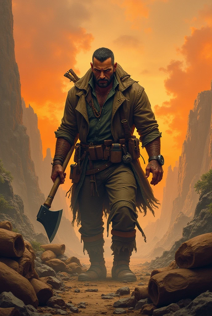 Pussles and survival, man with an axe, a lot of donation, orange details, undercut