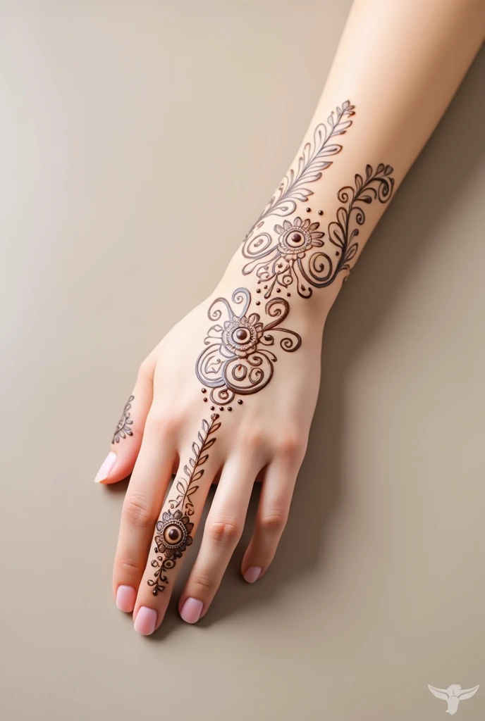 generate modern and simple Shadi Special mehndi design on hand