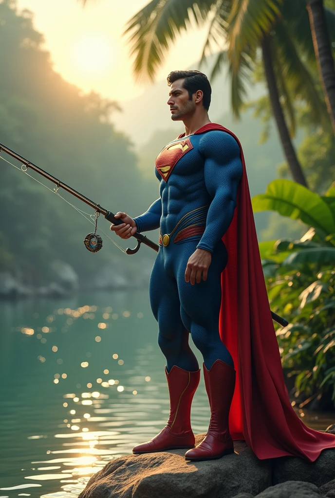 Super man fishing in Kerala river 