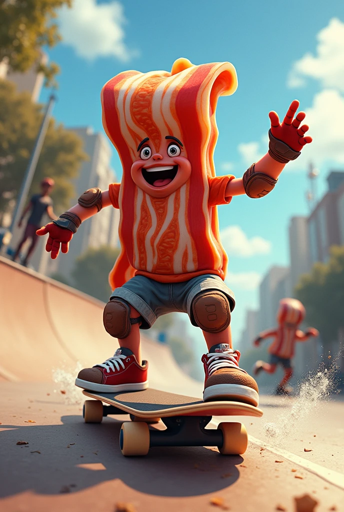 Bacon going skateboarding