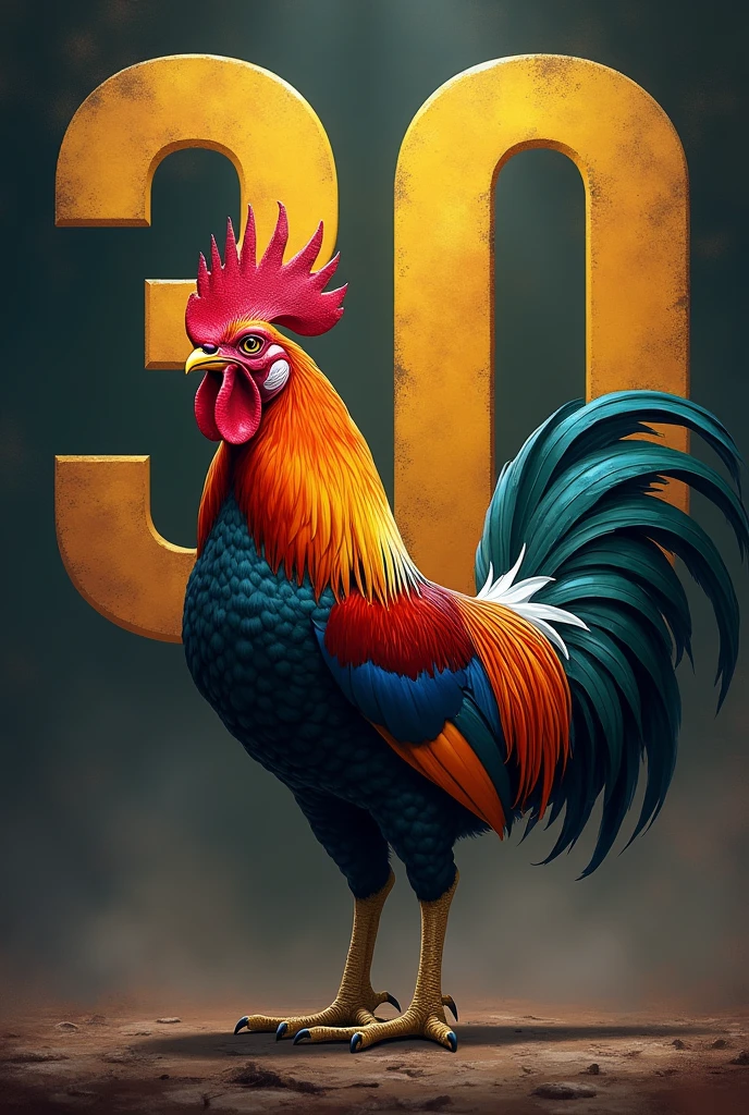 Design me an image of a fighting cock with the number 30 in the background with the name David Esteban
