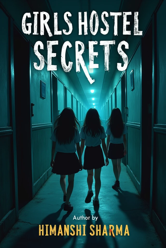 create a book cover.book tittle is Girls Hostel Secrets. tittle of the book should be written on the front and author is Himanshi Sharma girls should be visible in the horror hostel.