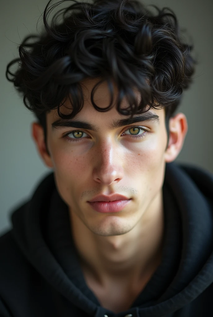 Handsome white man aged 15 with black hair young blurred image 

