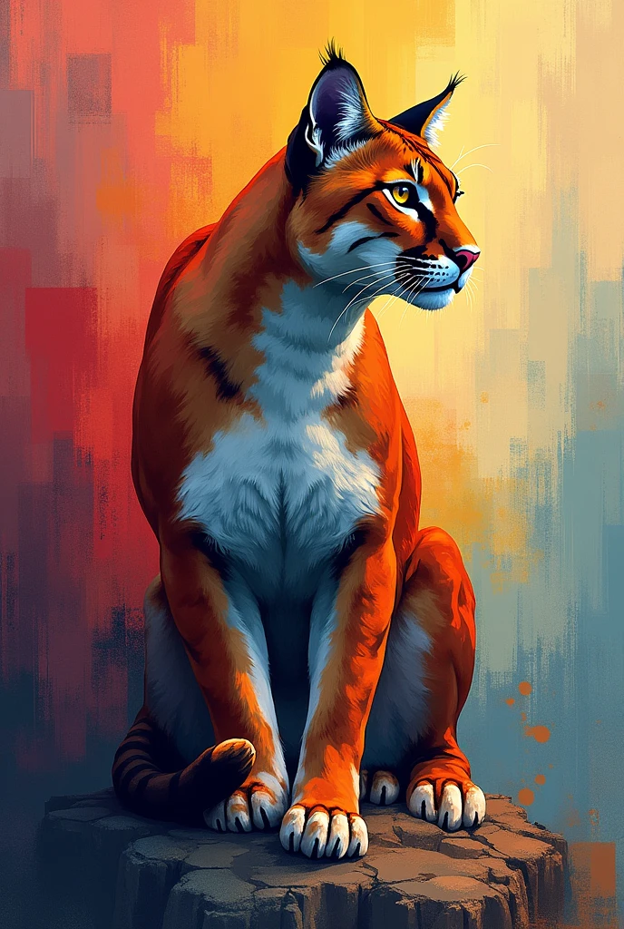 Picture of a puma, abstract with many colors, that looks aesthetically beautiful enough to put in a painting, that is not hyper realistic or animated