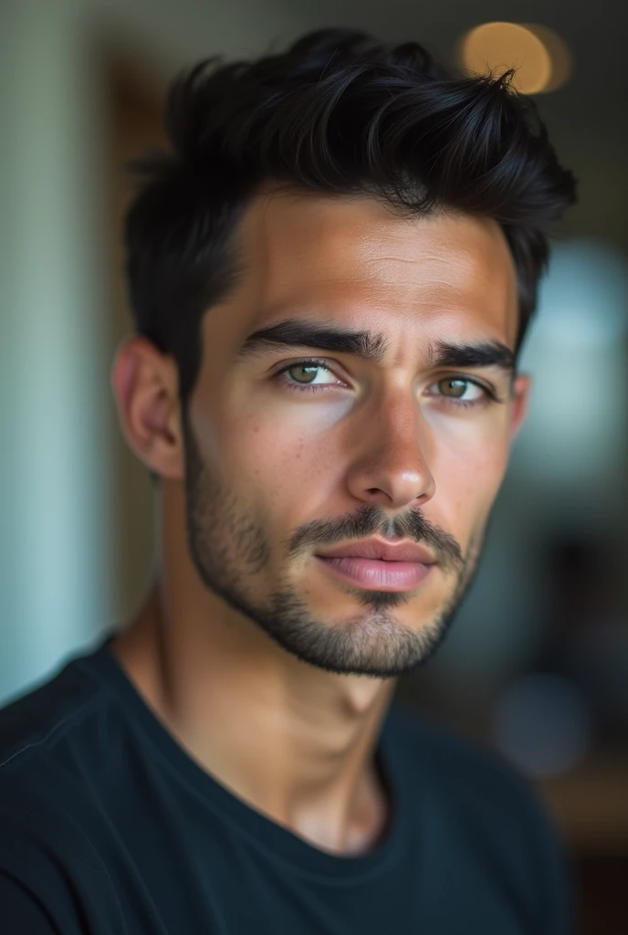 Handsome white man with black hair young blurred image Well blurred face blurred