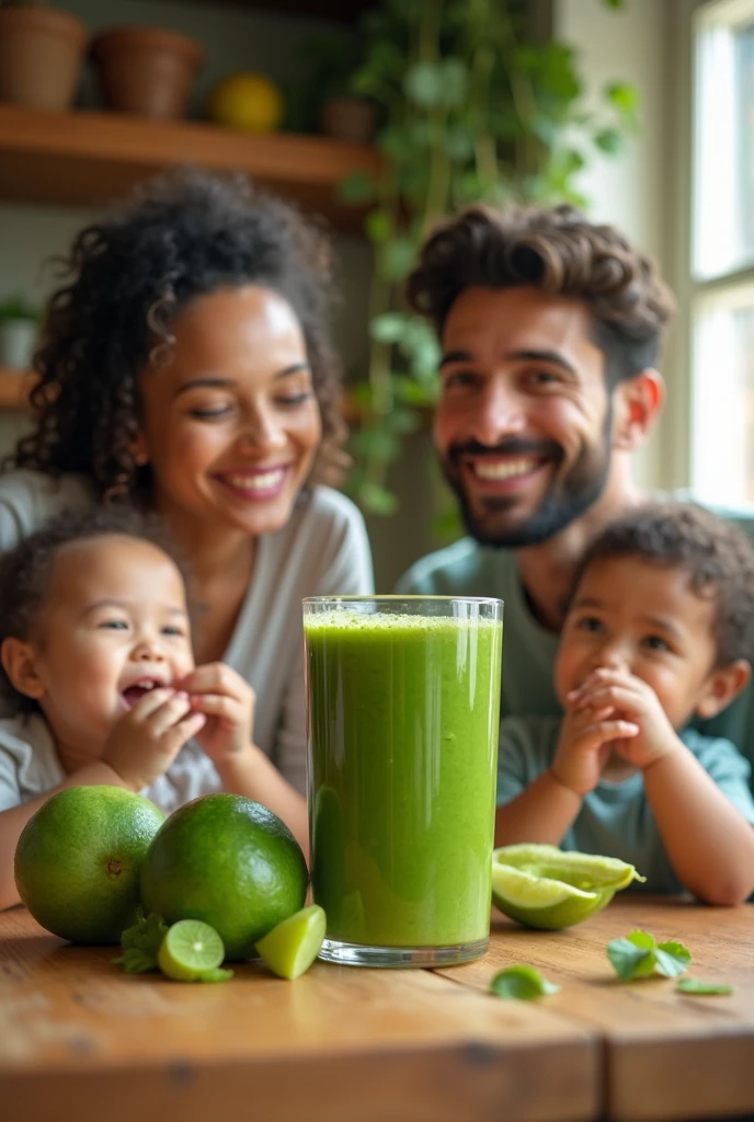 video of family drinking green juice