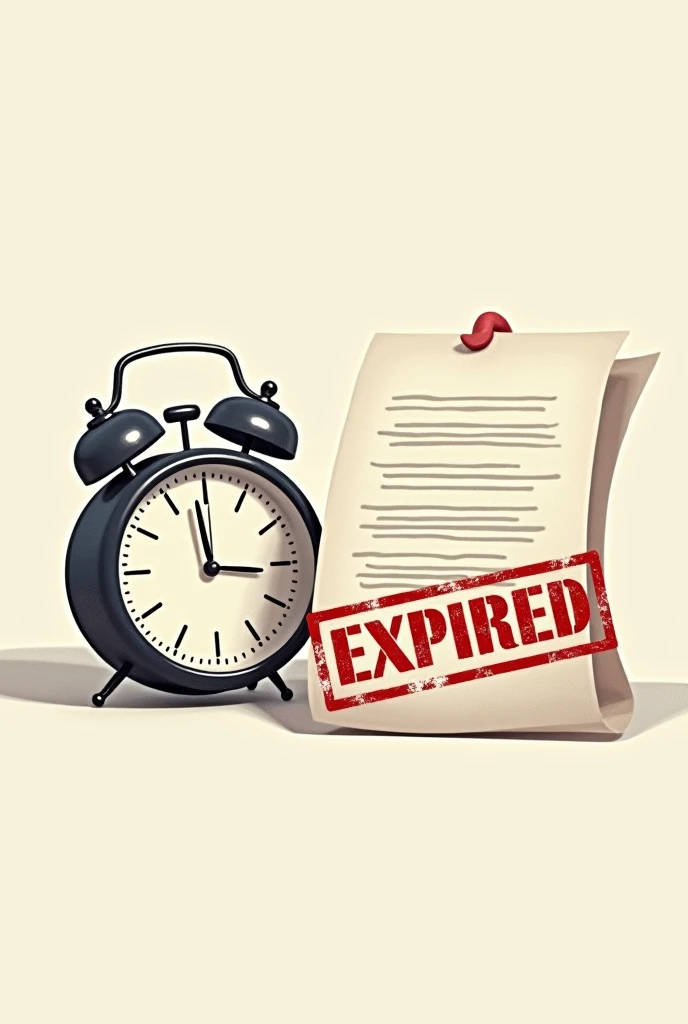 Drawing of a clock showing that time has passed, and a document with an “expired” stamp.
 for payment.