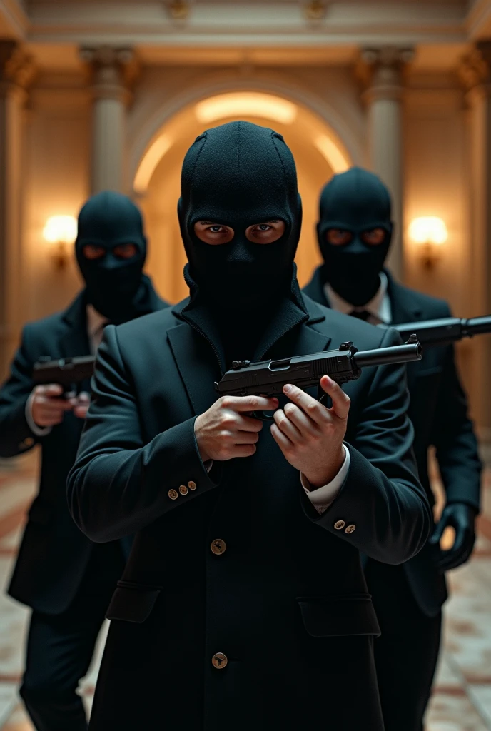 Men Robbers wearing masks and holding guns
