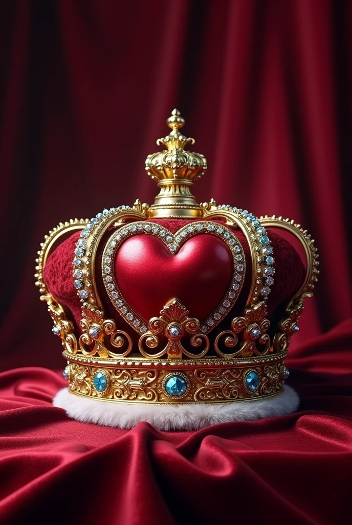 Create a very detailed image of a crown that has a heart.