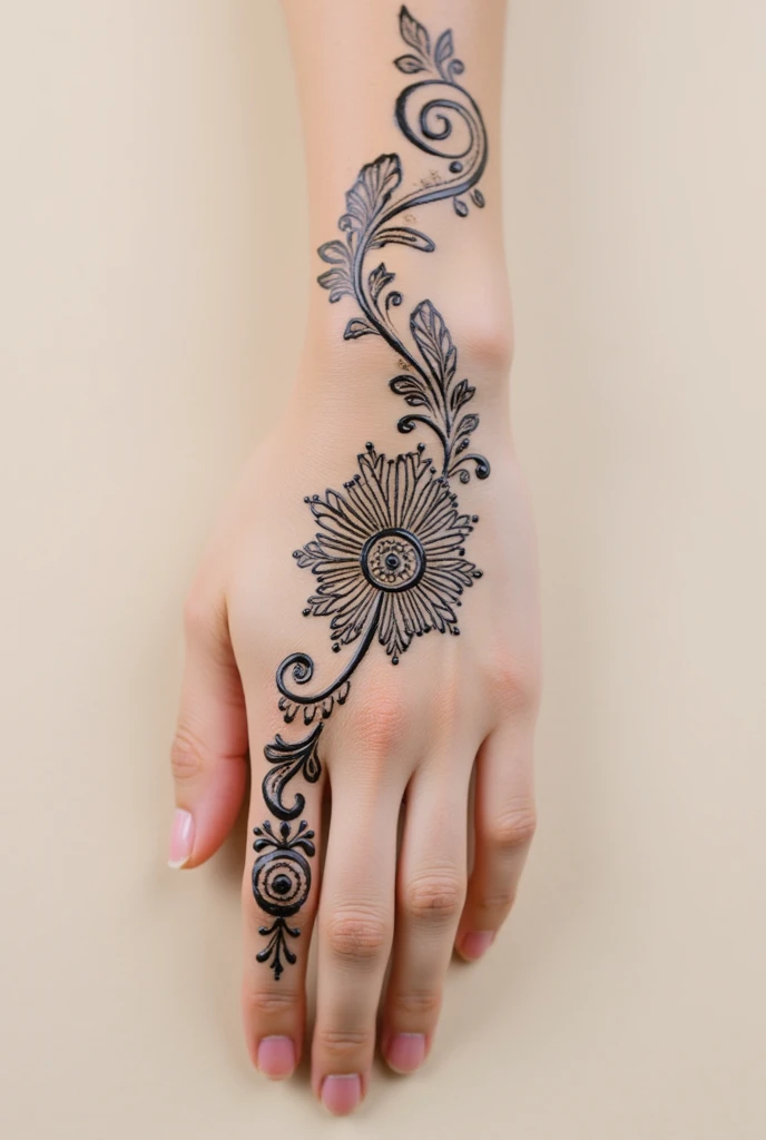 generate modern and simple Rajasthani mehndi design on hand