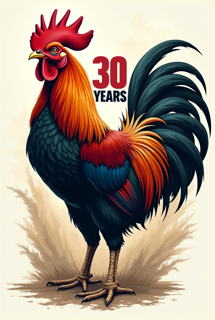 Predominant fighting cock design, with the number 30 years and on one side the text David Esteban. 