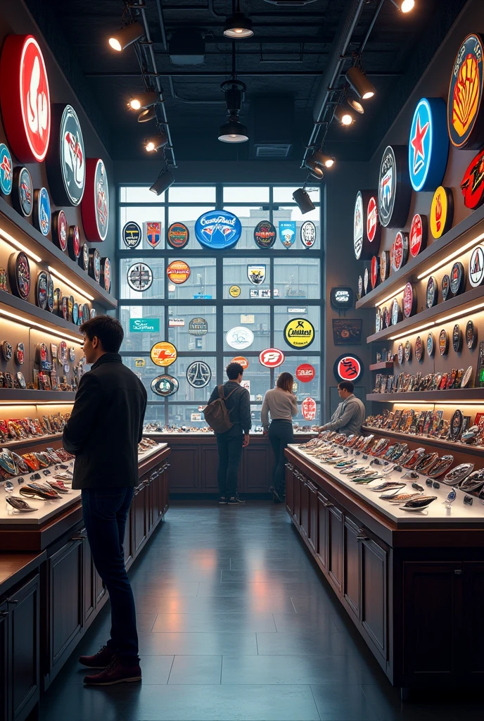A store full of car logos