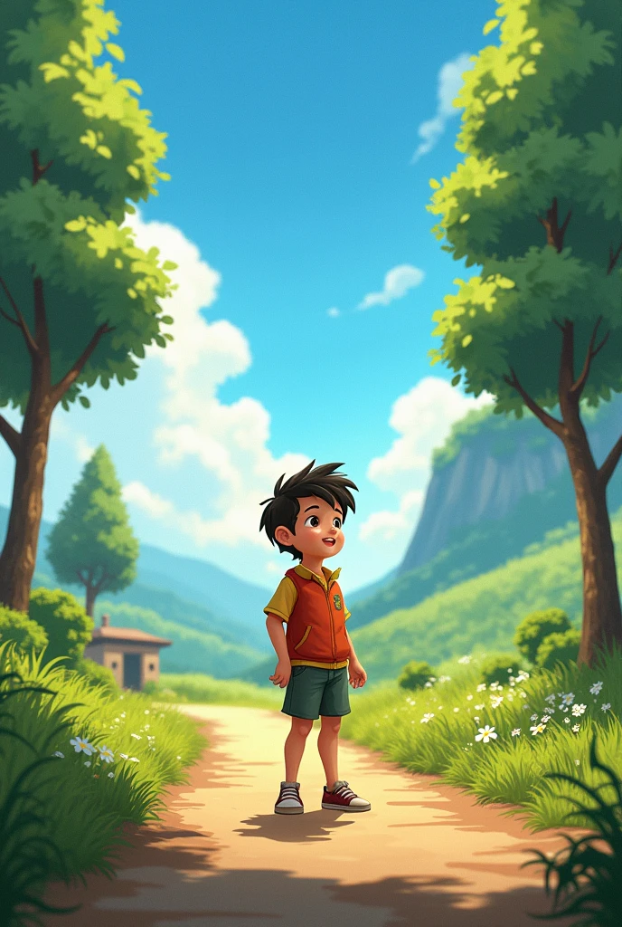 A boy standing on road
