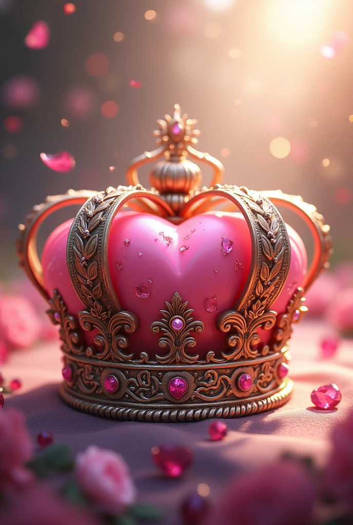Create a very detailed crown image that has a pink heart.