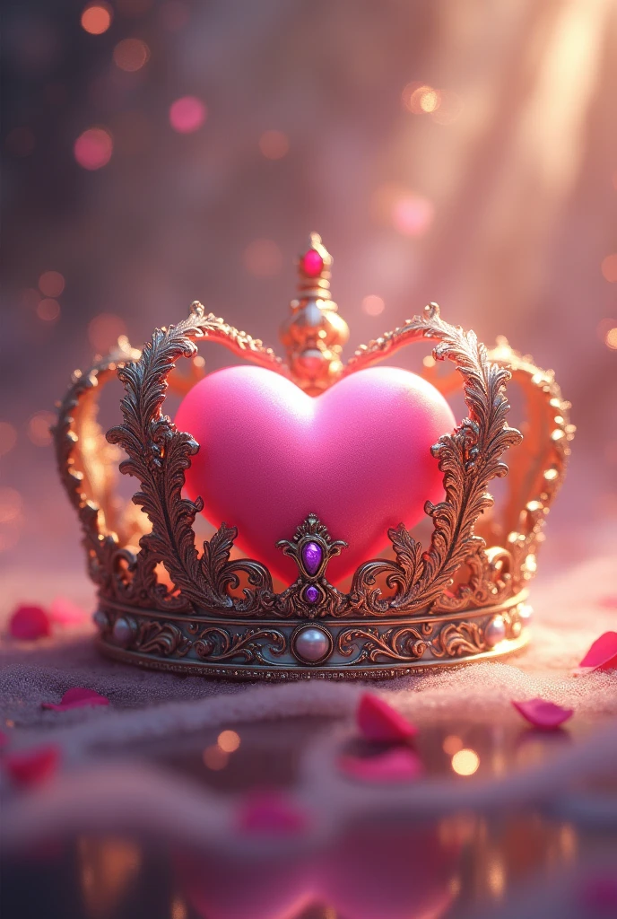 Create a very detailed crown image that has a pink heart. 