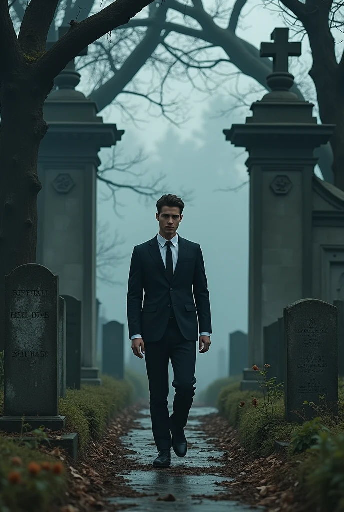 young man entering cemetery